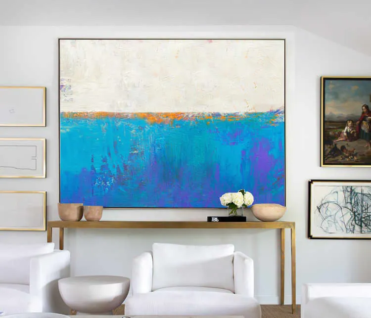 Blue Seascape Skyline Painting Big Painting for Living Room Np047