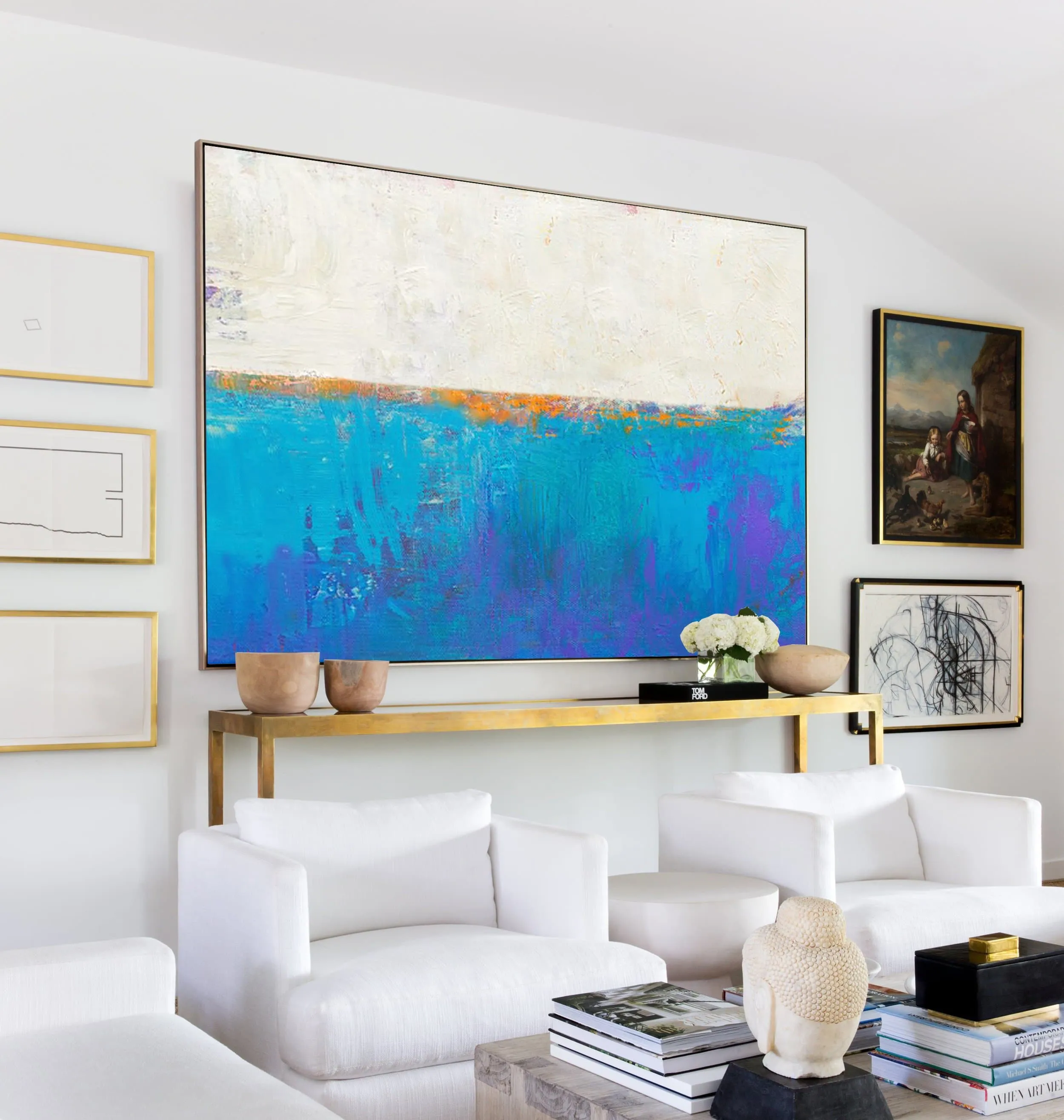 Blue Seascape Skyline Painting Big Painting for Living Room Np047