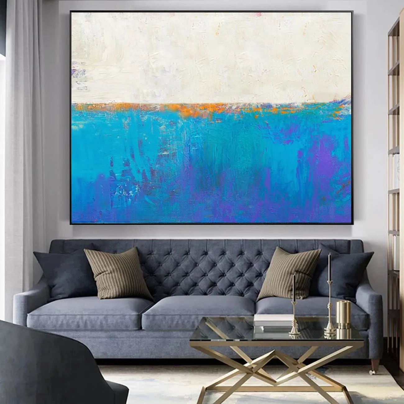 Blue Seascape Skyline Painting Big Painting for Living Room Np047