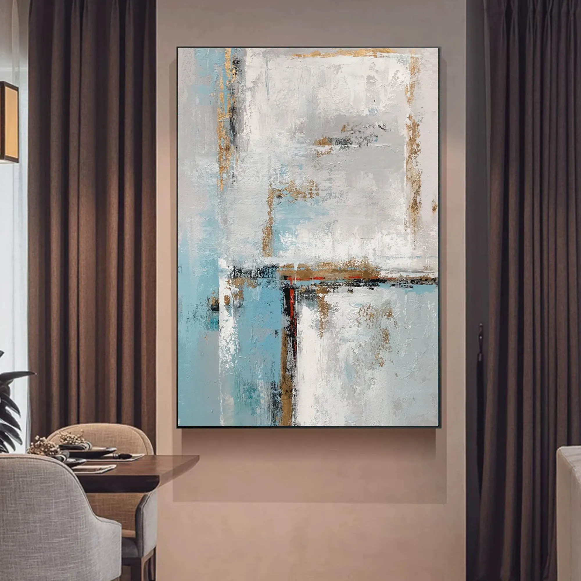 Blue White Gold Abstract Painting Contemporary Art Hand Painted Yp050