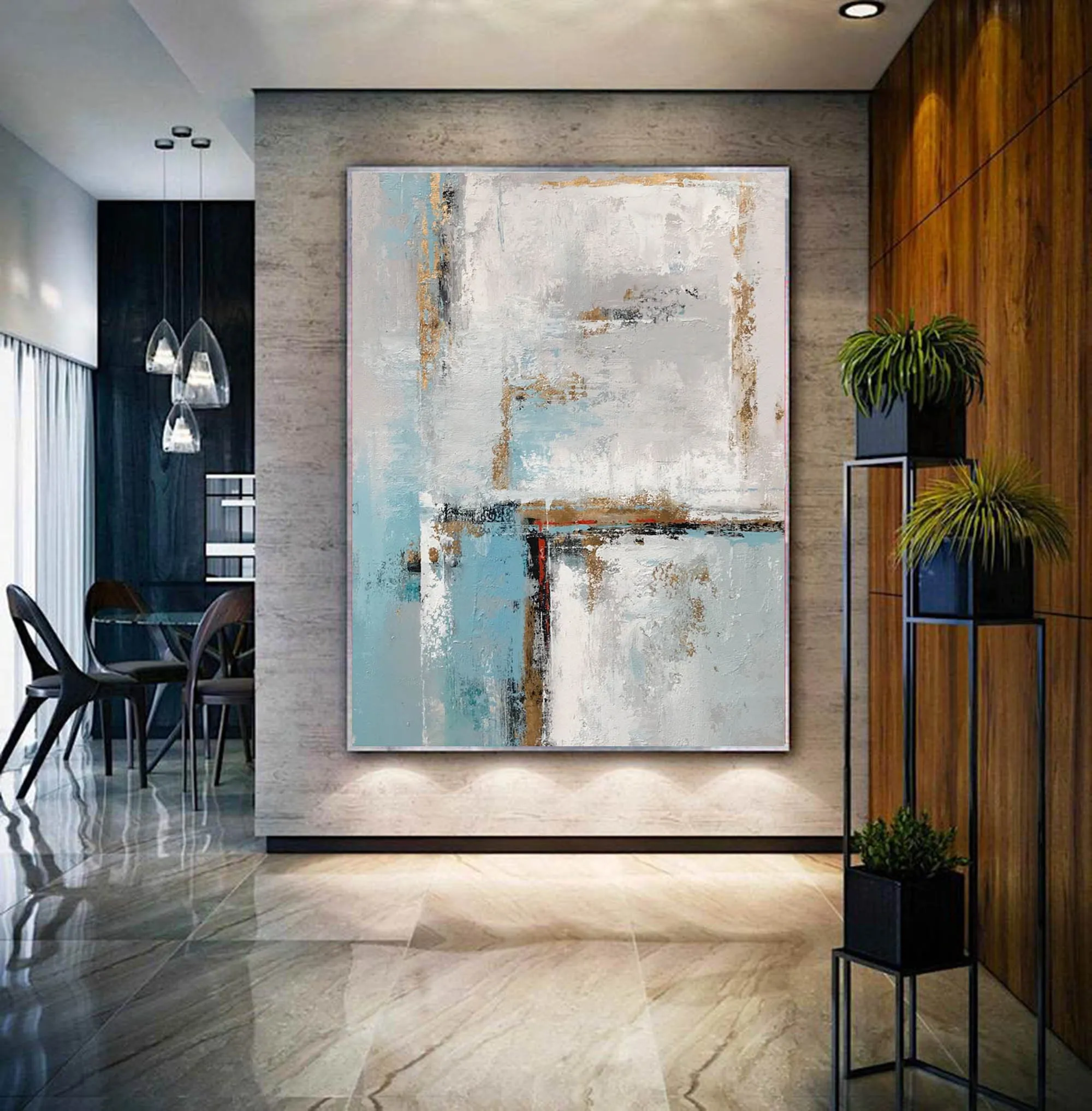 Blue White Gold Abstract Painting Contemporary Art Hand Painted Yp050