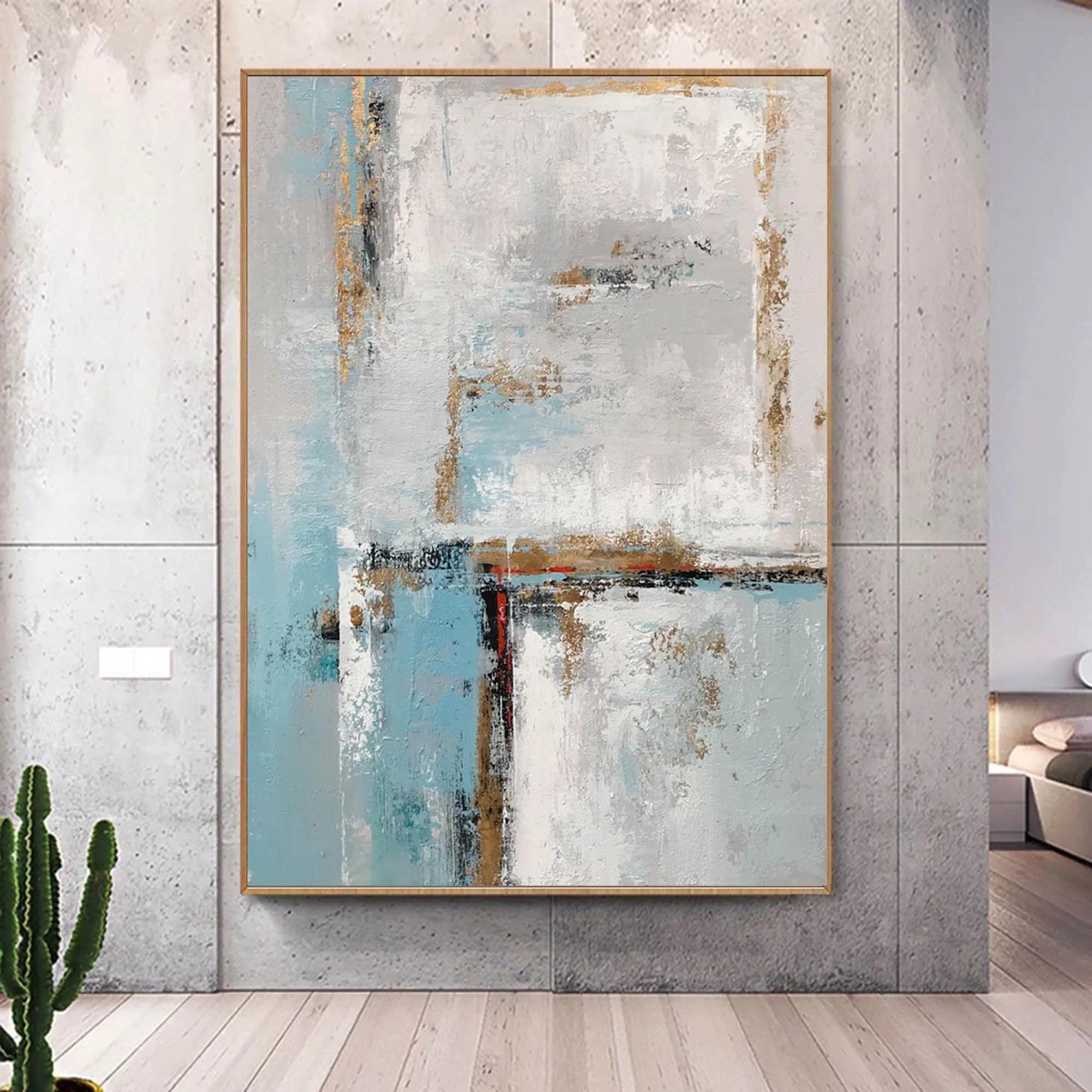 Blue White Gold Abstract Painting Contemporary Art Hand Painted Yp050