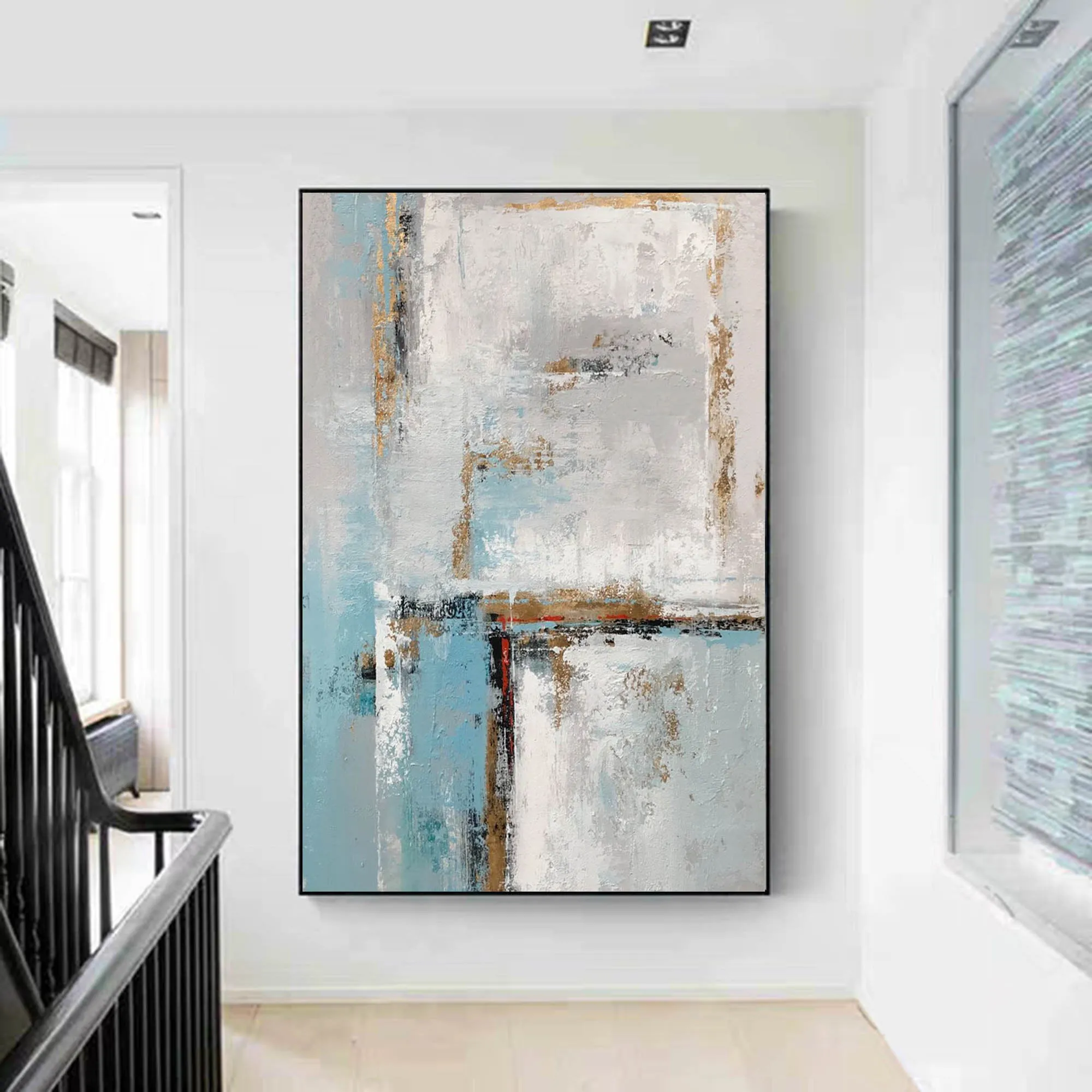 Blue White Gold Abstract Painting Contemporary Art Hand Painted Yp050