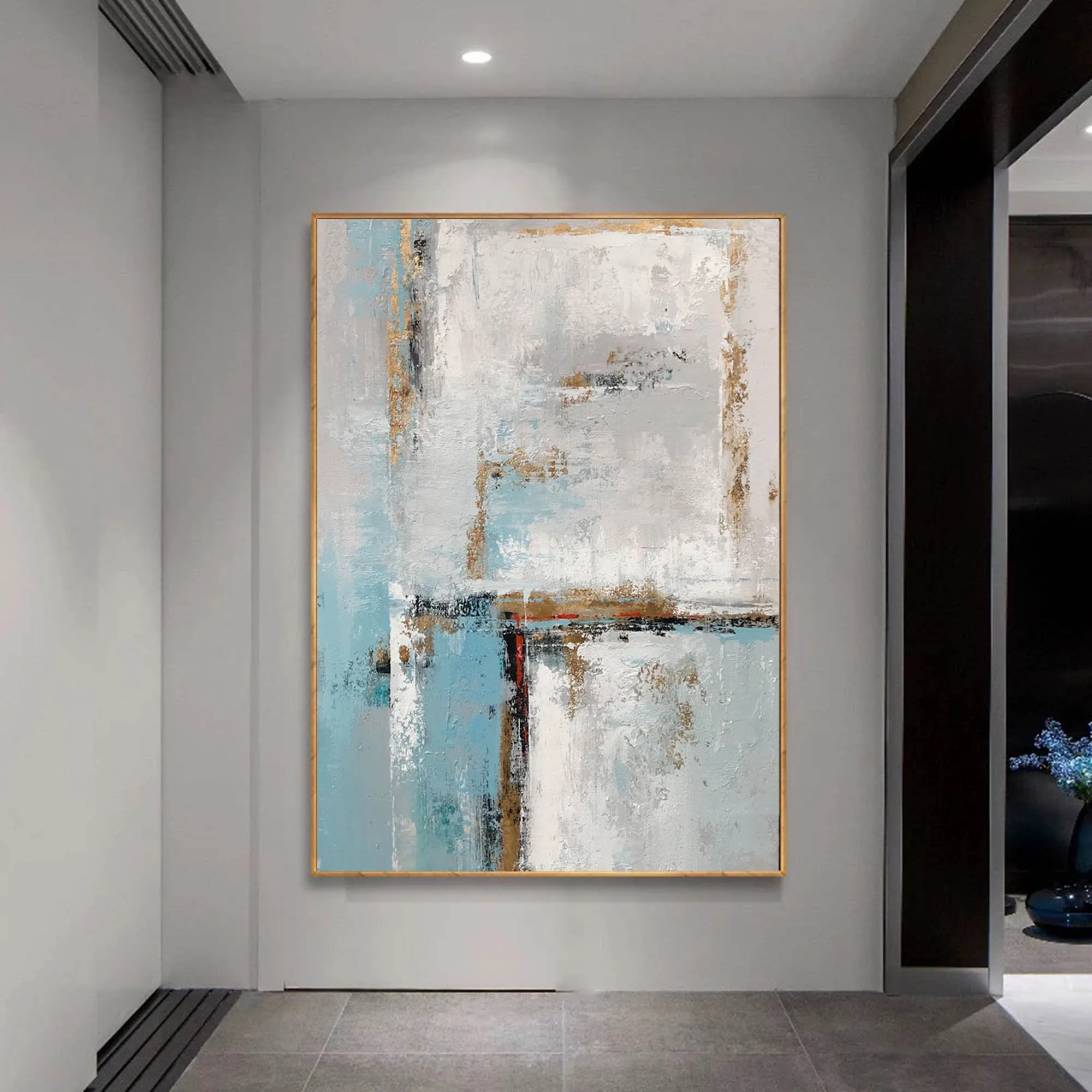 Blue White Gold Abstract Painting Contemporary Art Hand Painted Yp050