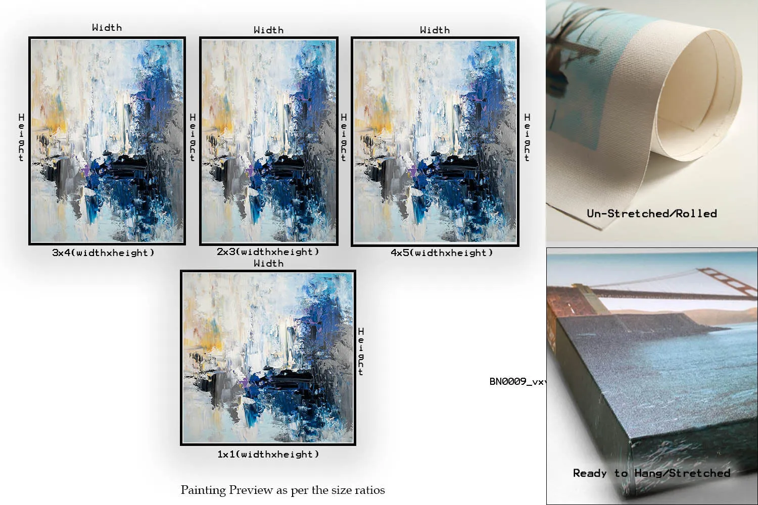 Blue White Yellow Abstract Painting Art Office Wall Art Qp005