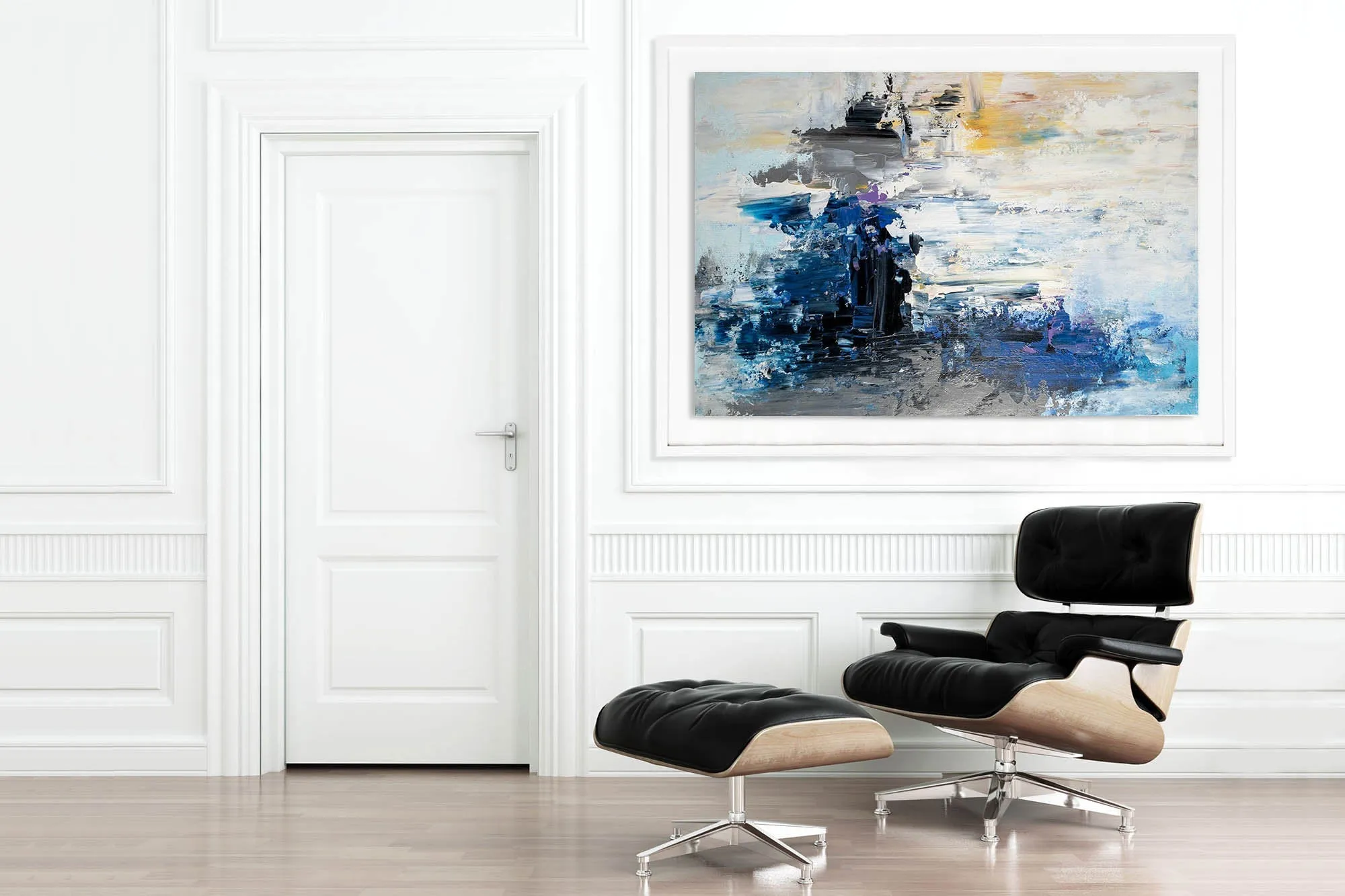 Blue White Yellow Abstract Painting Art Office Wall Art Qp005