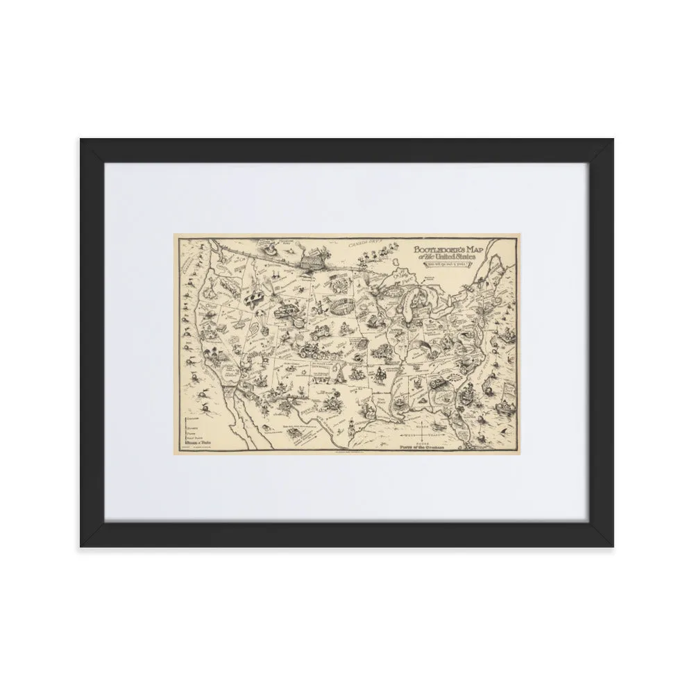 Bootlegger's Map of the United States 1928 Matted Framed Print