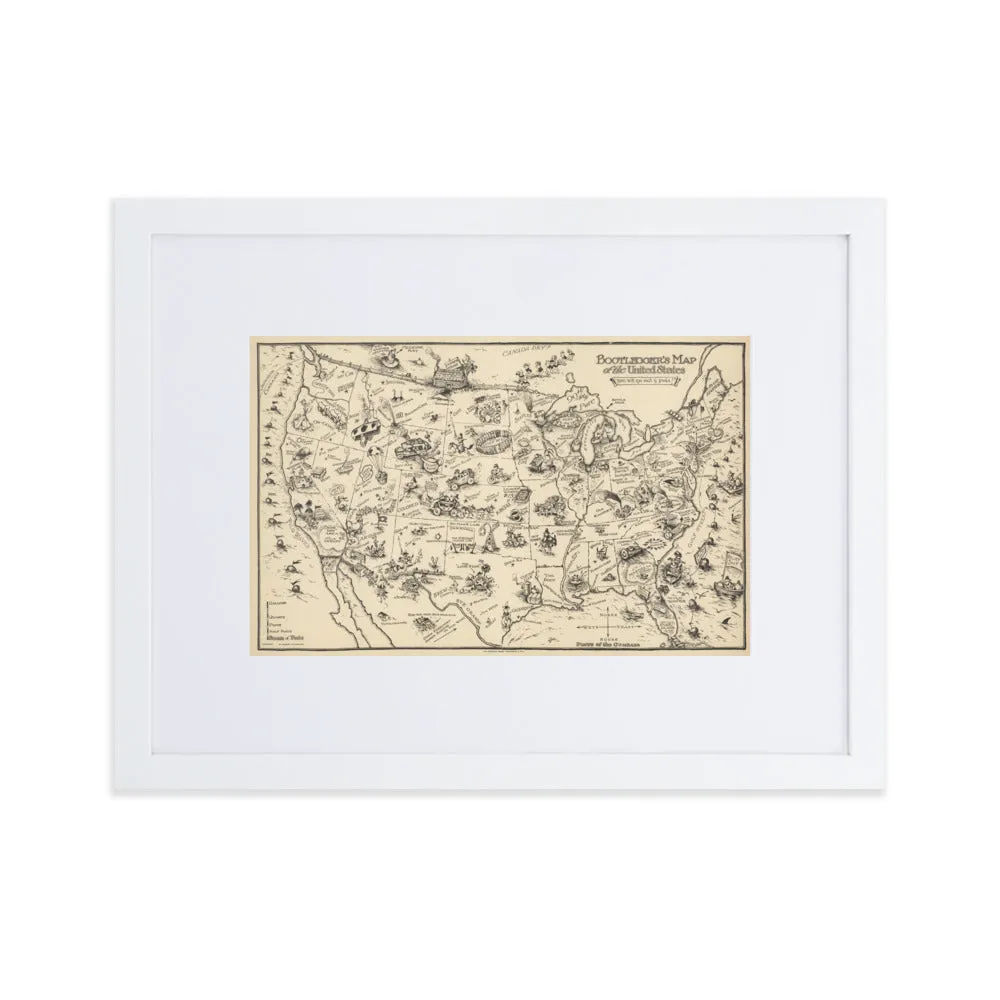 Bootlegger's Map of the United States 1928 Matted Framed Print