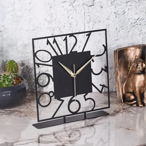 Decorila Battery Operated Desk Clock Modern Metal Desk Clock Reloj de Escritorio para Oficina Pequeña y Tranquila Junto a La Cama Desk Metal Clock (Black) (Bonni) (Piazza)