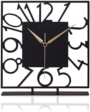 Decorila Battery Operated Desk Clock Modern Metal Desk Clock Reloj de Escritorio para Oficina Pequeña y Tranquila Junto a La Cama Desk Metal Clock (Black) (Bonni) (Piazza)