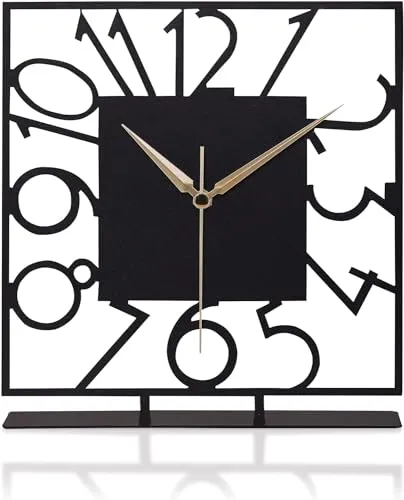 Decorila Battery Operated Desk Clock Modern Metal Desk Clock Reloj de Escritorio para Oficina Pequeña y Tranquila Junto a La Cama Desk Metal Clock (Black) (Bonni) (Piazza)