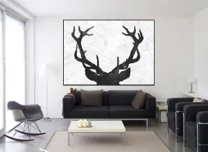 Deer Antler Abstract Painting Large Black and White Art Fp011