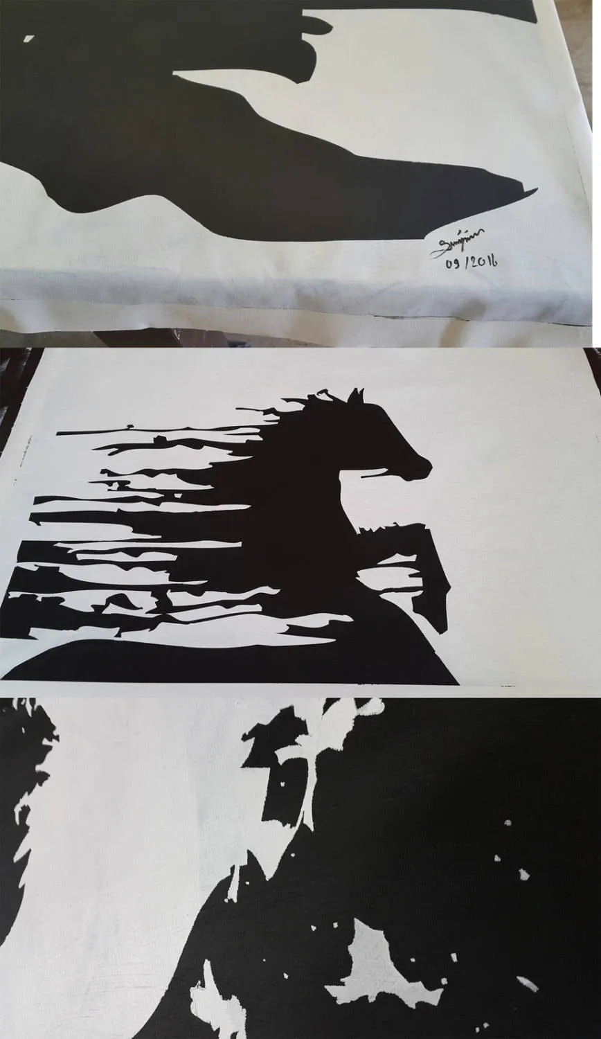 Deer Antler Abstract Painting Large Black and White Art Fp011