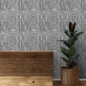 Escher Design Wallpaper Roll in Black and White Color