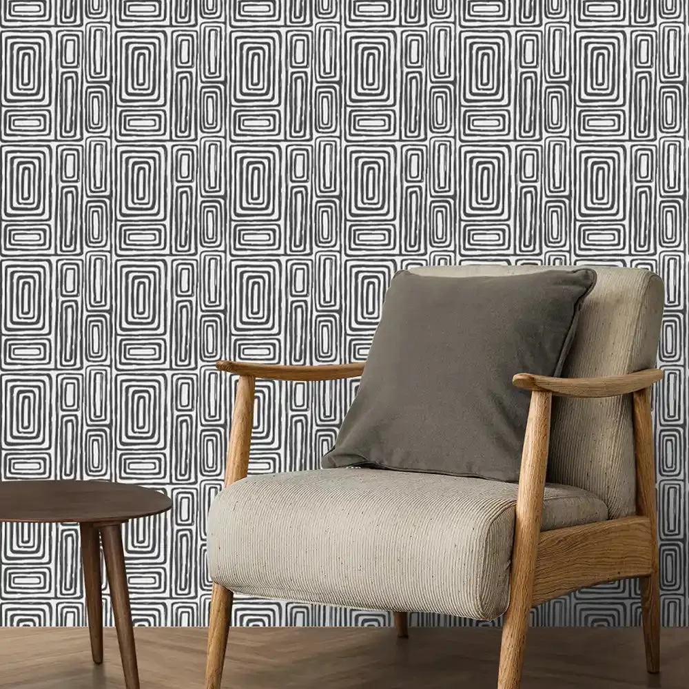 Escher Design Wallpaper Roll in Black and White Color