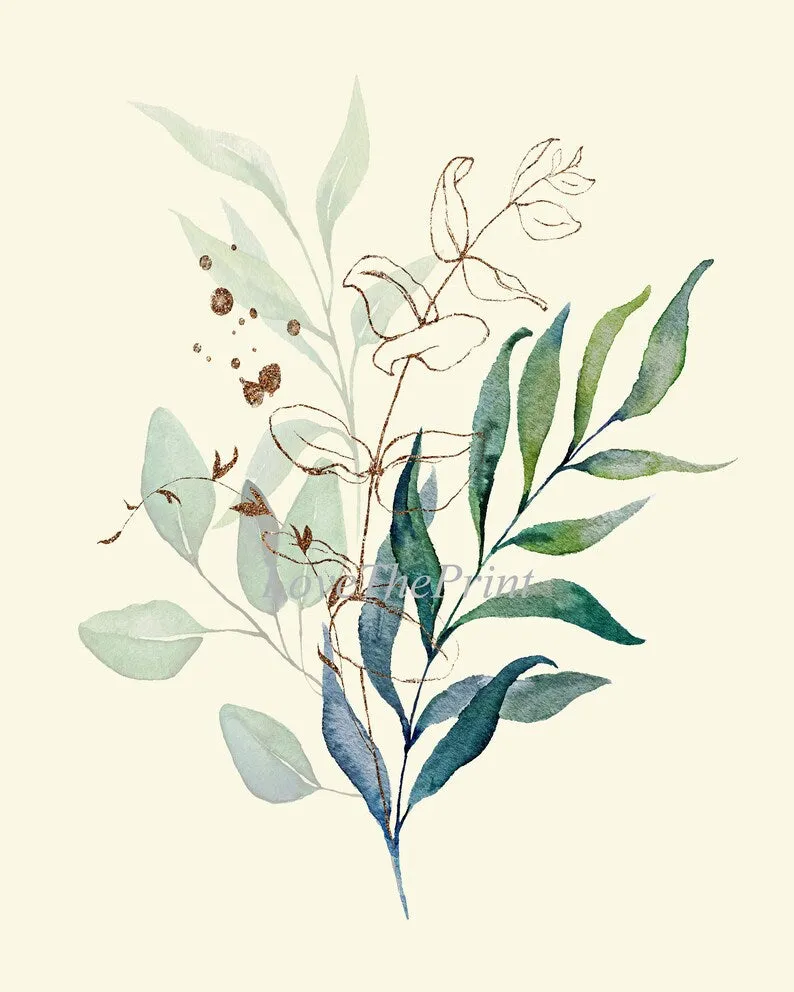 Eucalyptus Botanical Prints Wall Art Decor Set of 4 Beautiful Blue Green Tree Leaf Leaves Relaxation Relaxing Nature Flowers to Frame CMEU