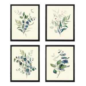 Eucalyptus Botanical Prints Wall Art Decor Set of 4 Beautiful Blue Green Tree Leaf Leaves Relaxation Relaxing Nature Flowers to Frame CMEU