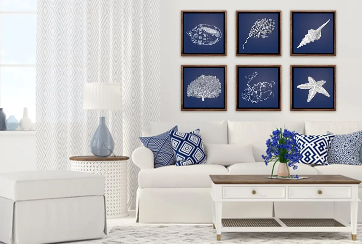 Fan Coral 2 White on Navy | Canvas Wall Art Print