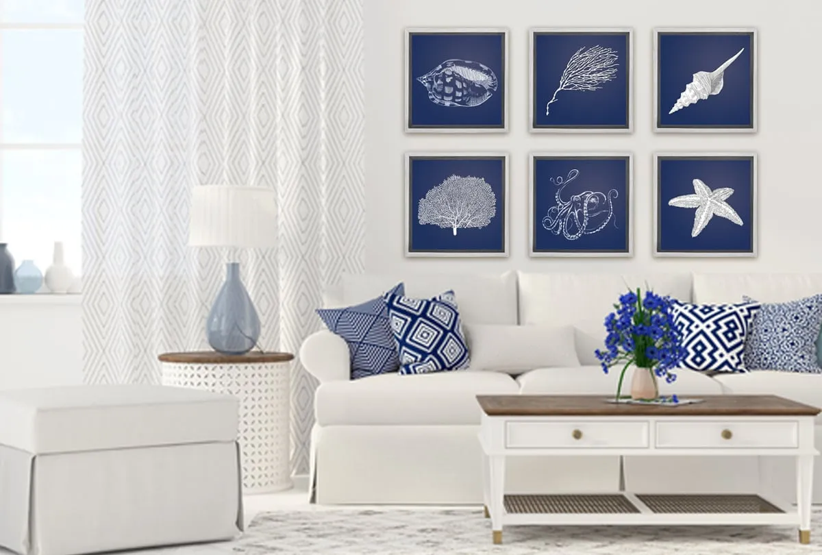 Fan Coral 2 White on Navy | Canvas Wall Art Print