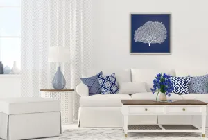 Fan Coral 2 White on Navy | Canvas Wall Art Print