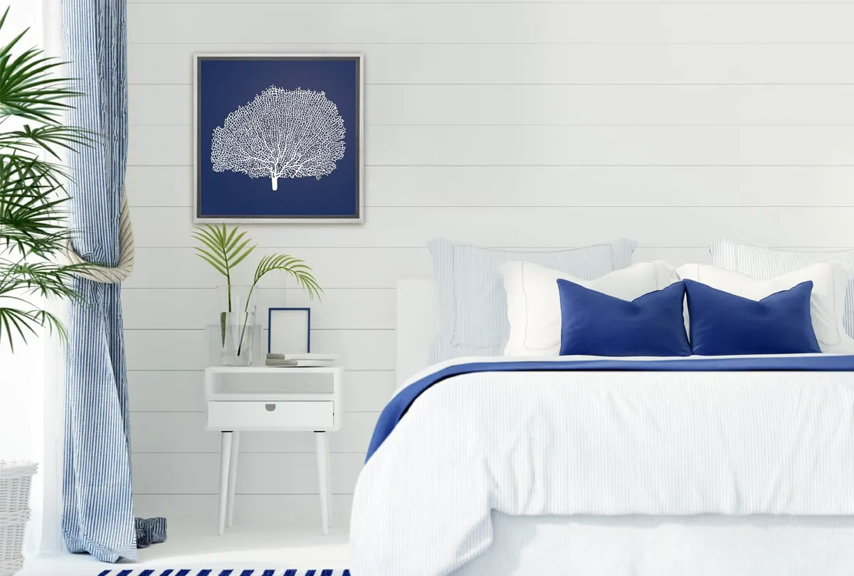 Fan Coral 2 White on Navy | Canvas Wall Art Print