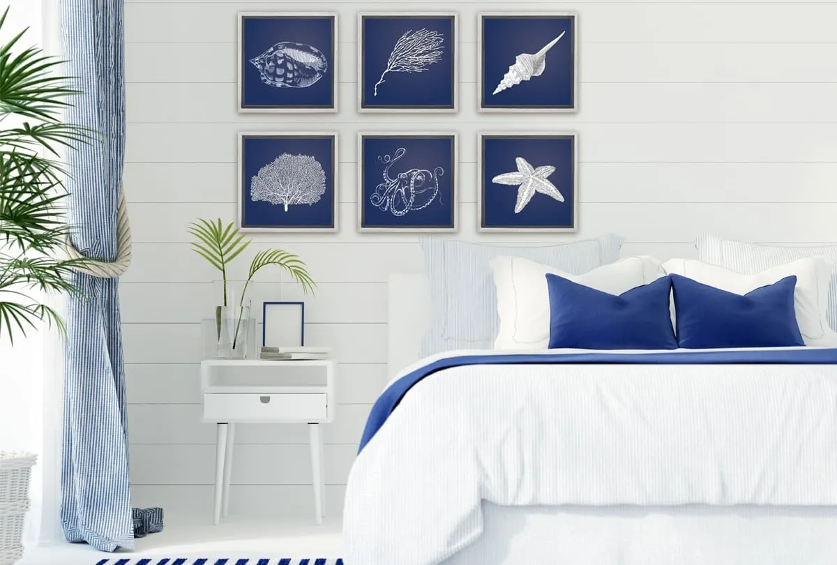 Fan Coral 2 White on Navy | Canvas Wall Art Print