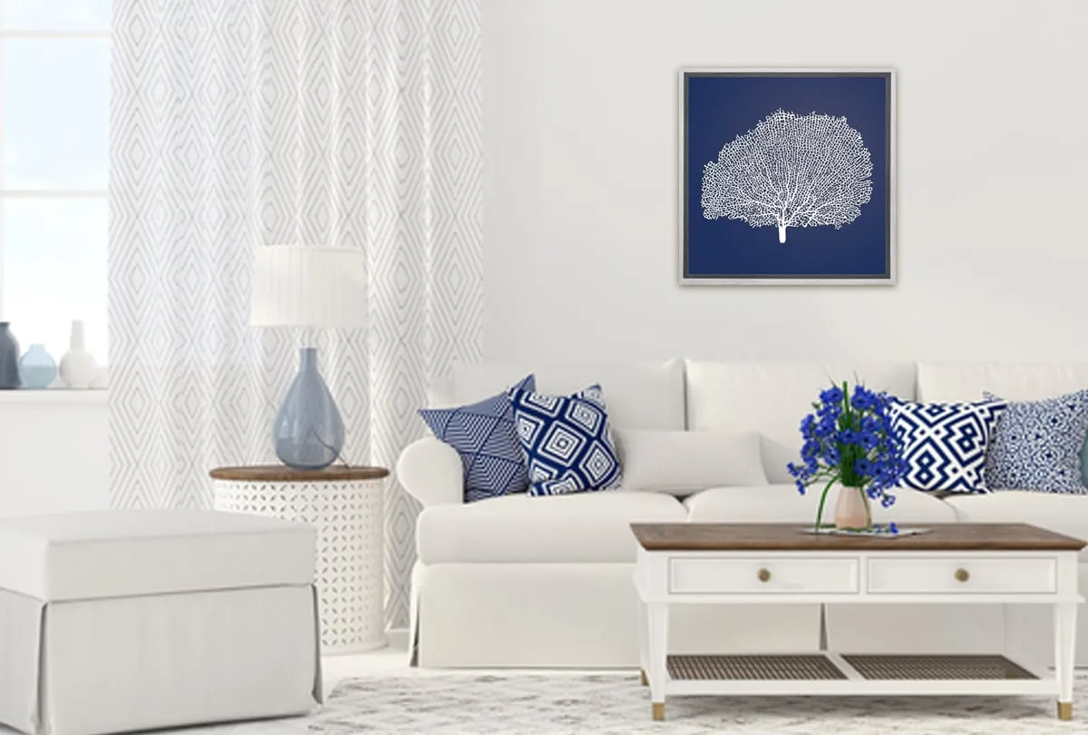 Fan Coral 2 White on Navy | Canvas Wall Art Print