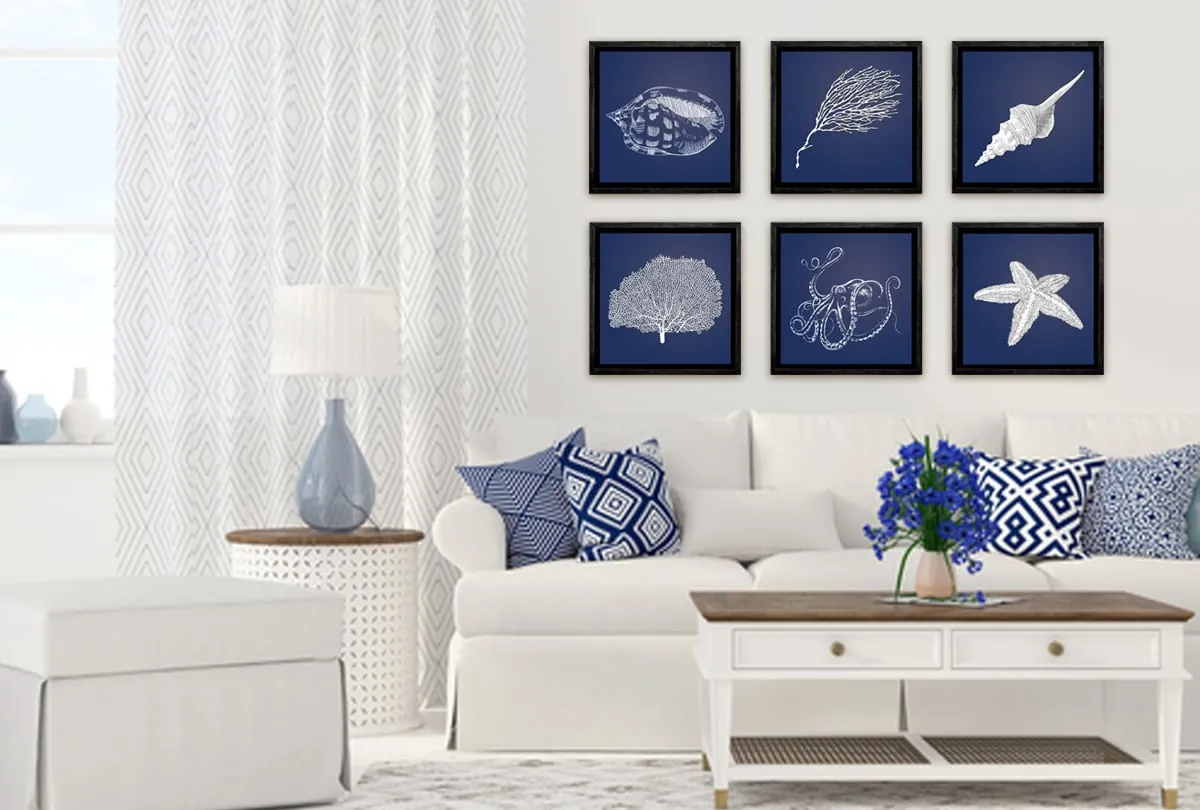Fan Coral 2 White on Navy | Canvas Wall Art Print
