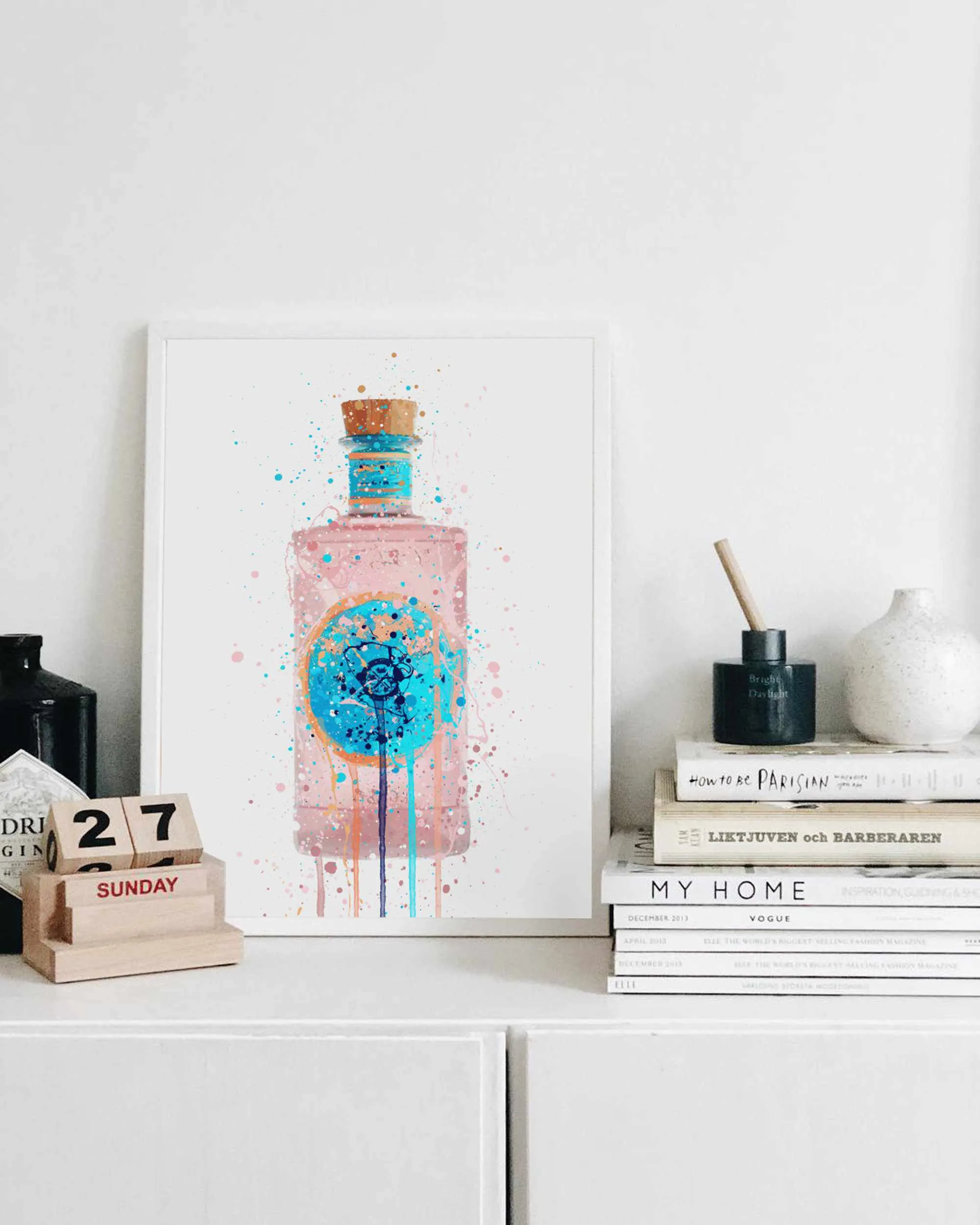 Gin Bottle Wall Art Print 'Bubblegum'