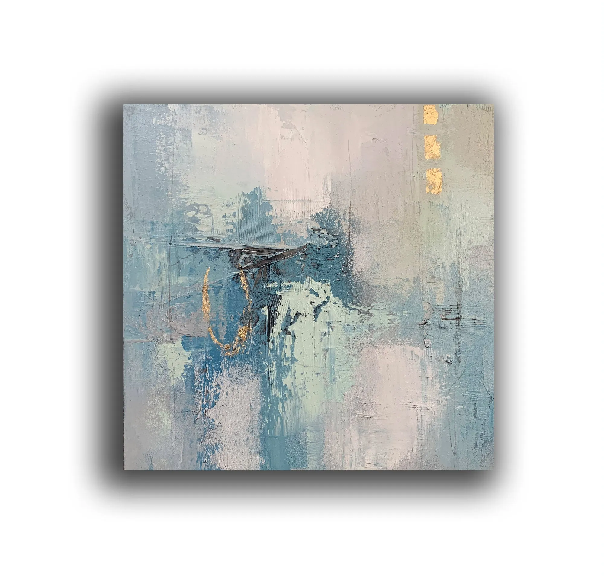 Gold Blue Original Abstract Painting Acrylic Huge Wall Art Yp023