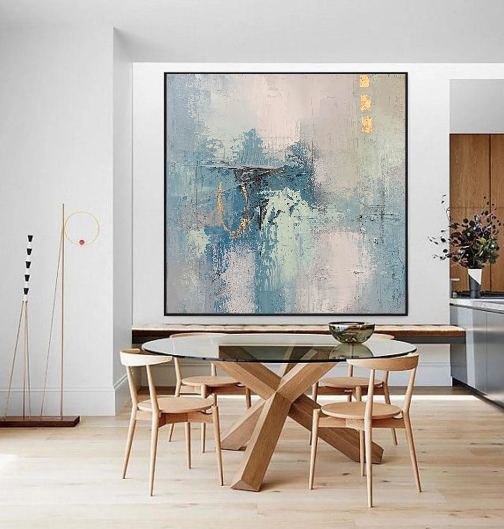 Gold Blue Original Abstract Painting Acrylic Huge Wall Art Yp023
