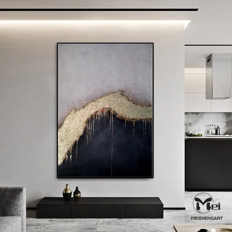 Gold Leaf Abstract Painting Black Gold Canvas Painting Kp024