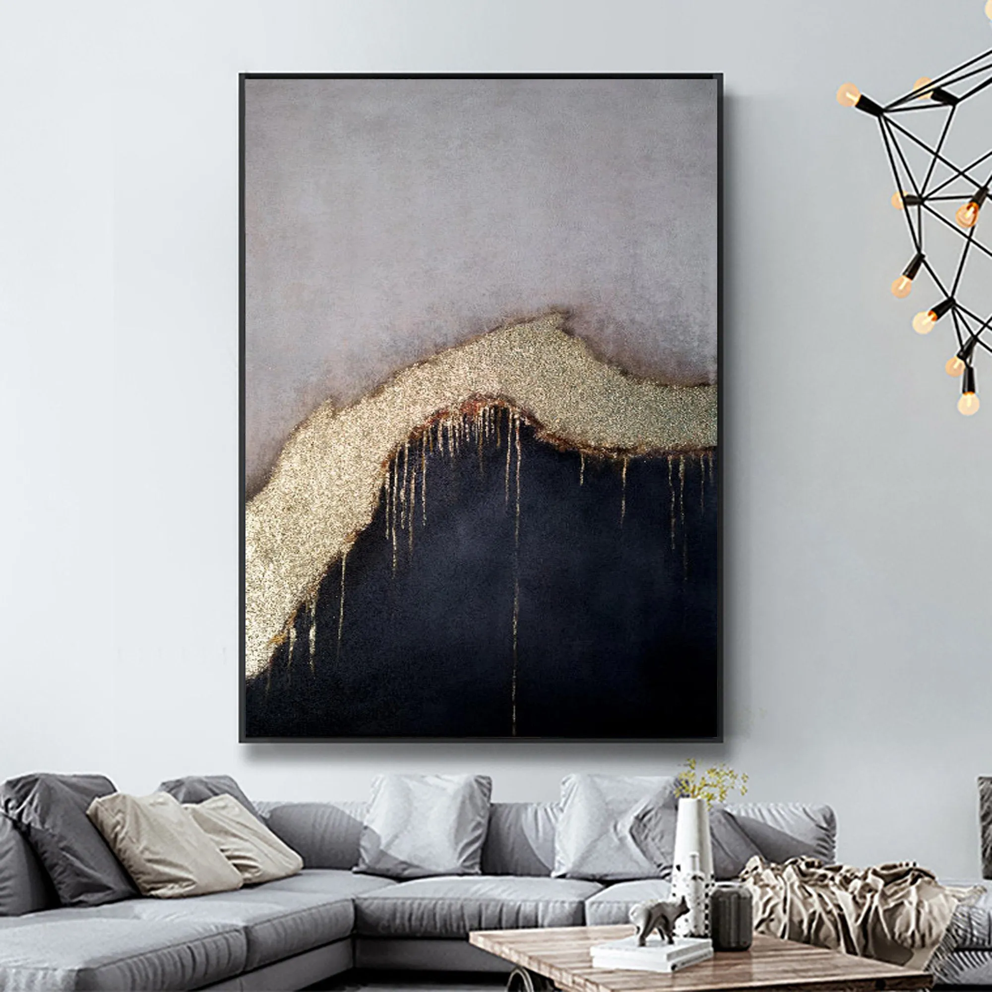 Gold Leaf Abstract Painting Black Gold Canvas Painting Kp024