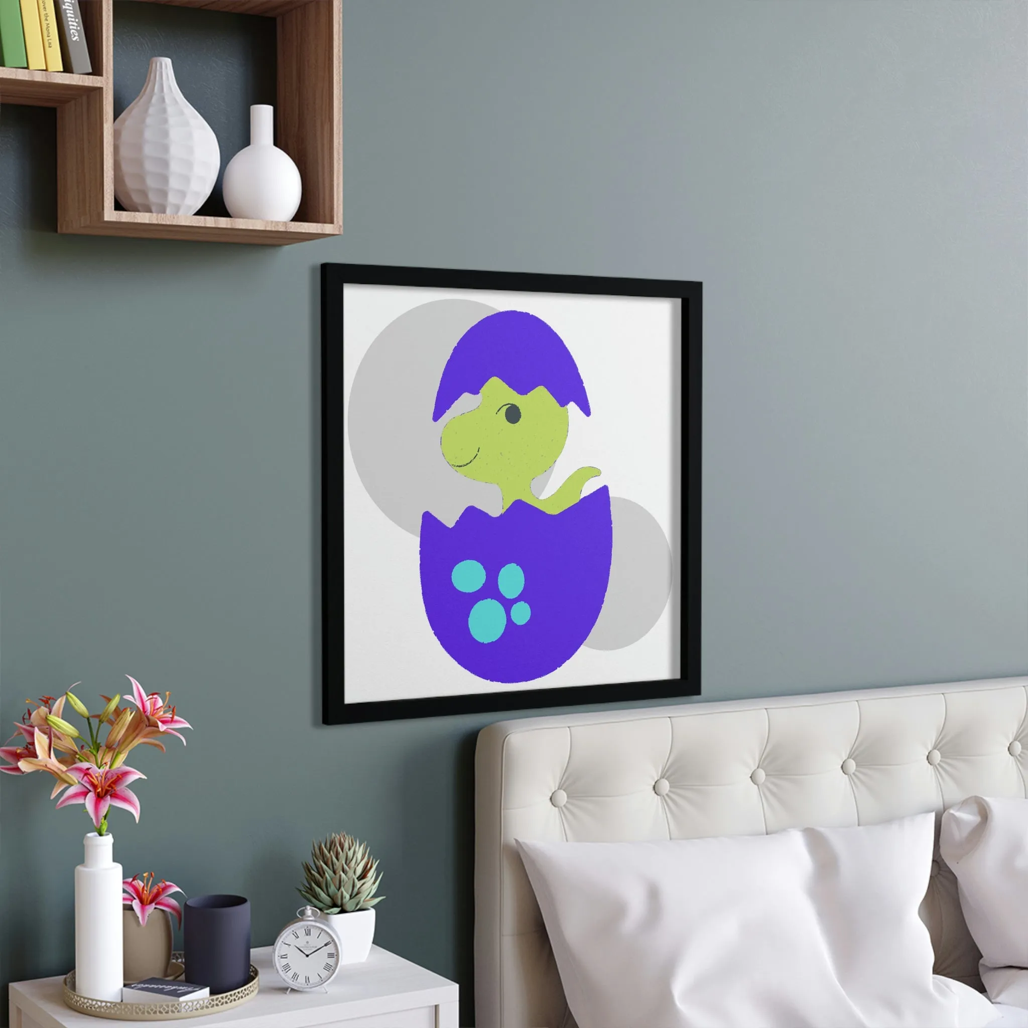 Green and Purple Dinosaur Egg Framed Poster