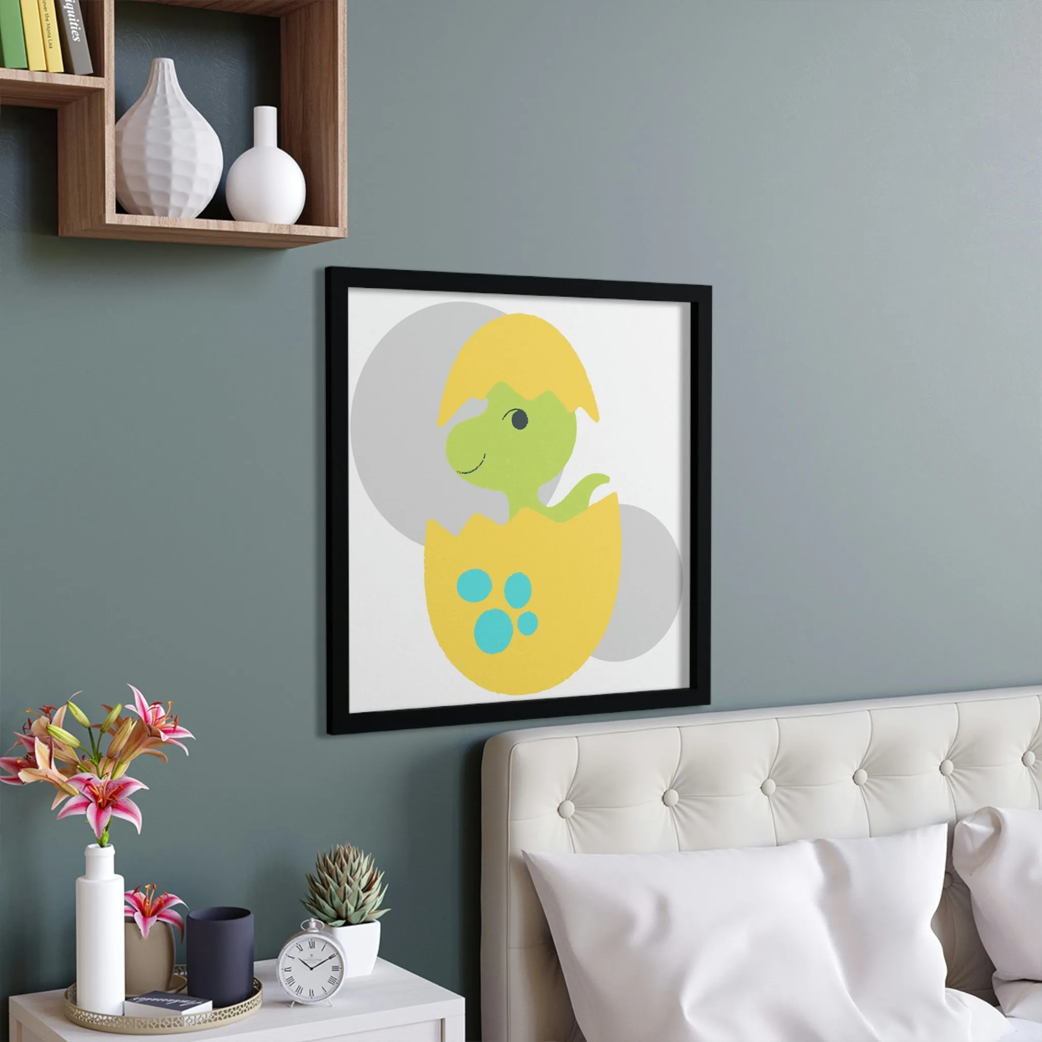 Green and Yellow Dinosaur Egg Framed Poster