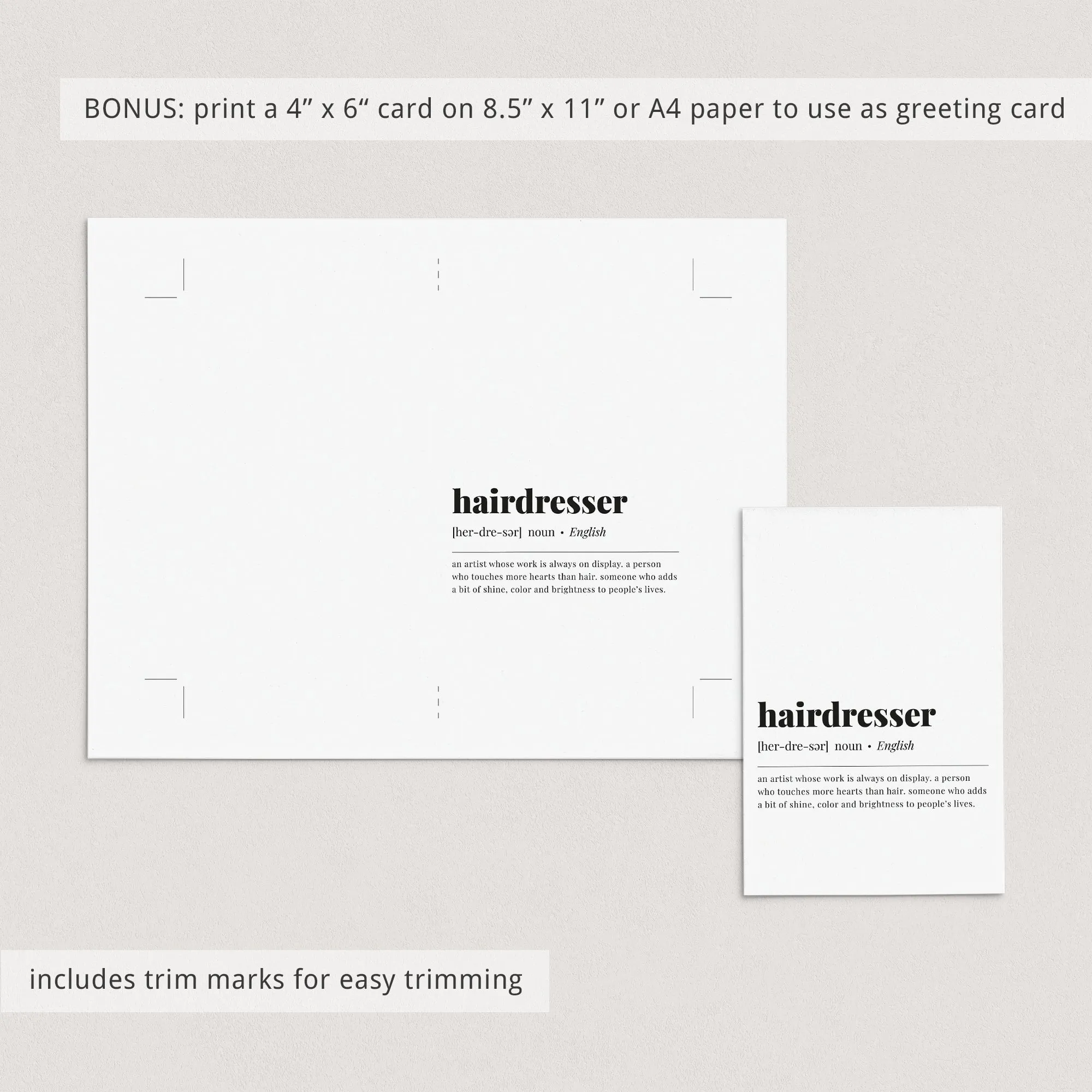 Hairdresser Definition Print Instant Download