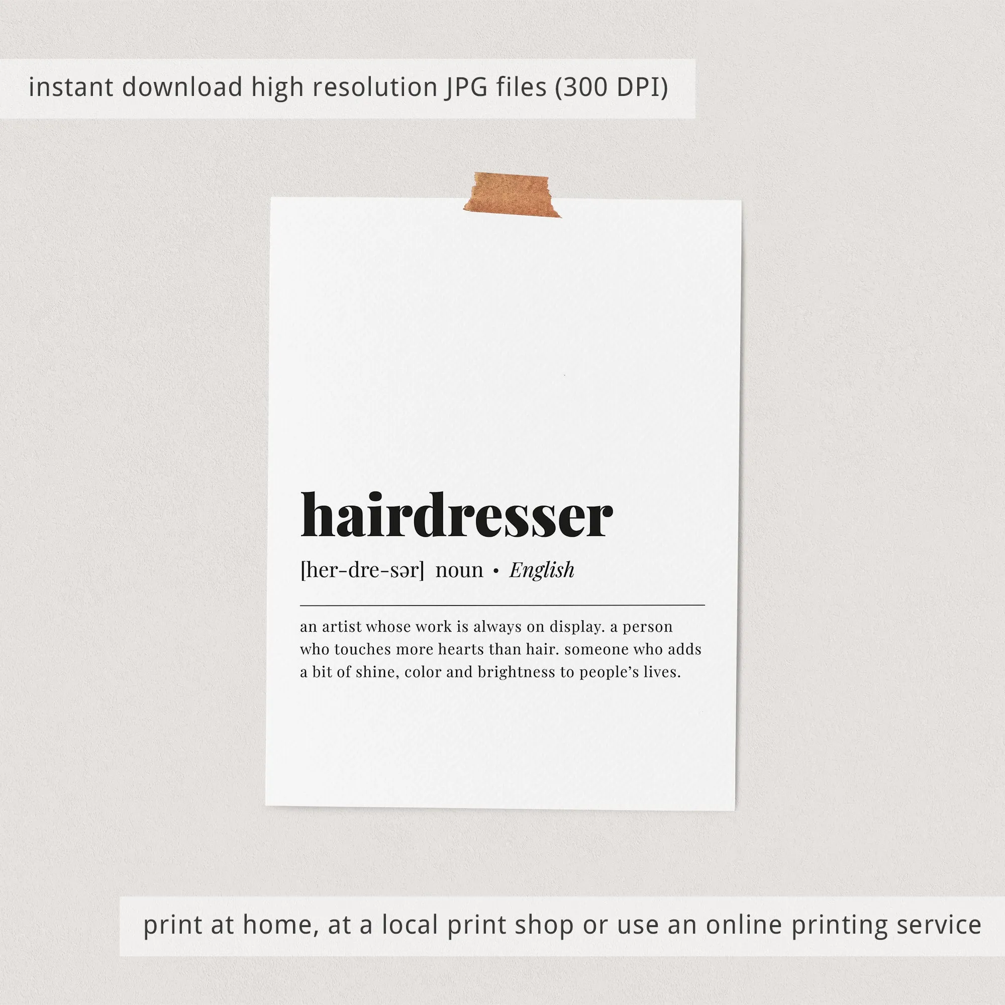 Hairdresser Definition Print Instant Download