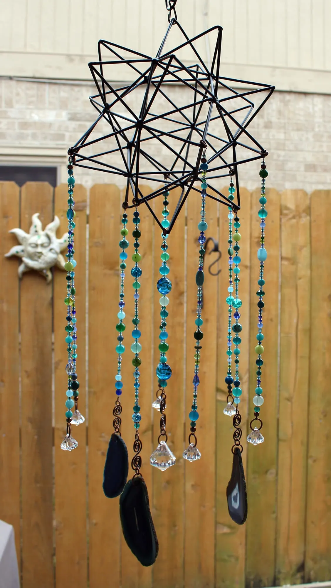 Handmade Blue Bead Garden Art, Blue Garden Art