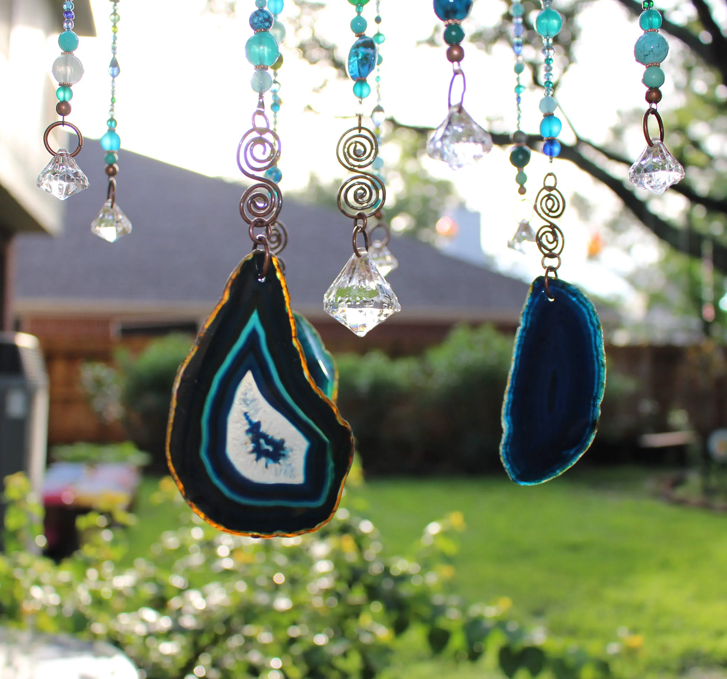 Handmade Blue Bead Garden Art, Blue Garden Art
