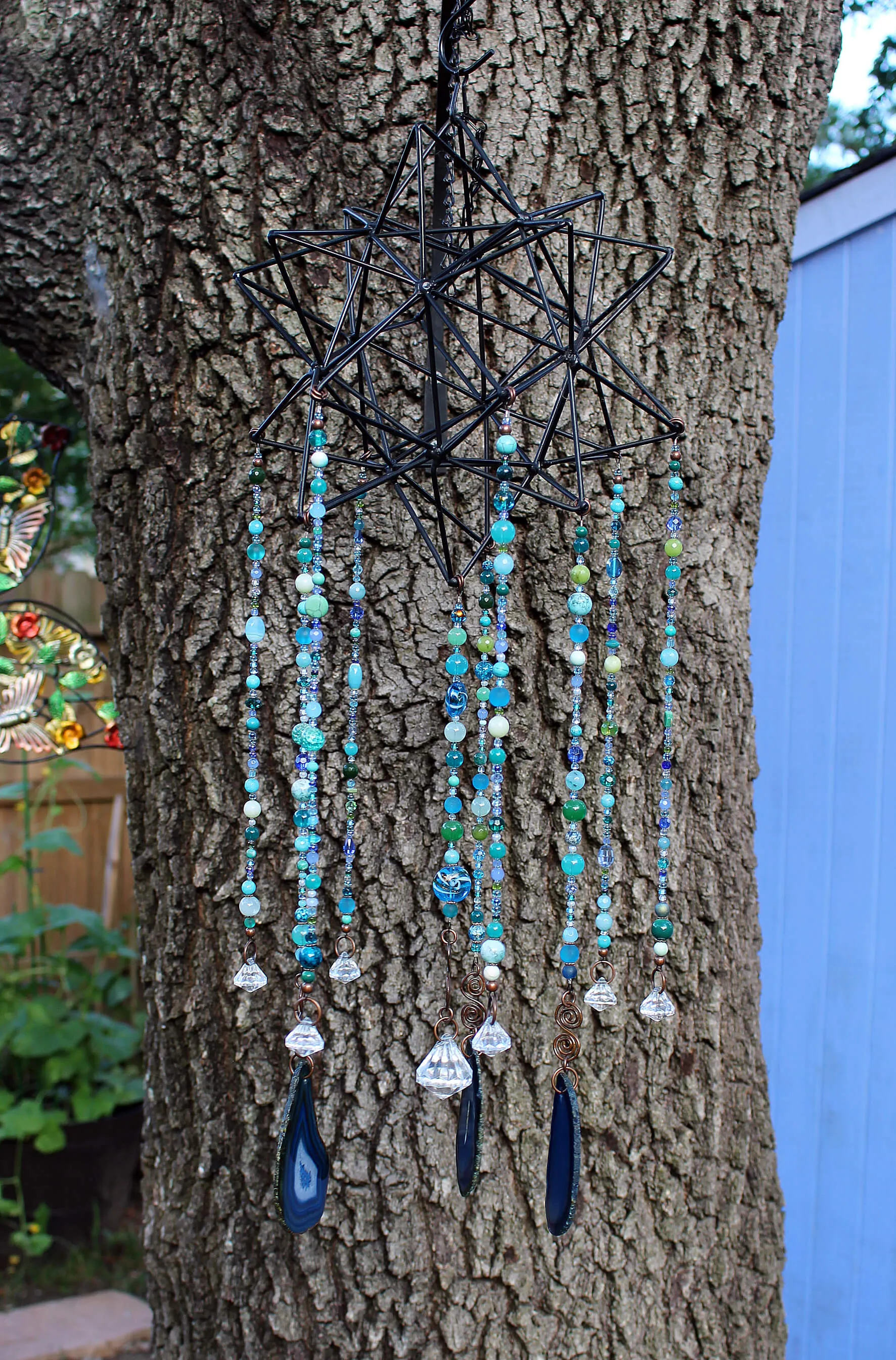 Handmade Blue Bead Garden Art, Blue Garden Art
