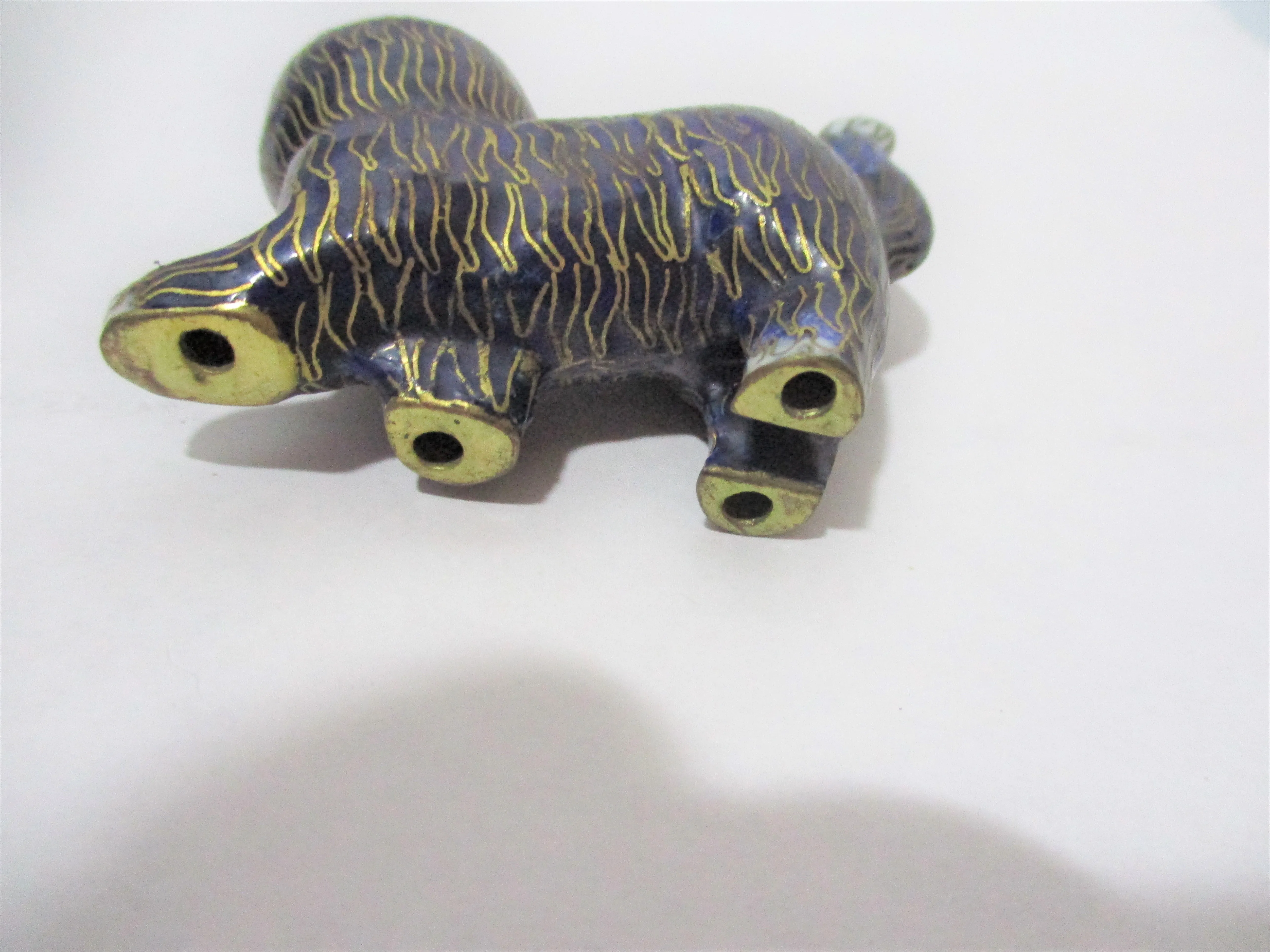 Handmade Cloisonne Mini KITTY CAT jEWELED Figurine Sculpture BLUE Cute Asian