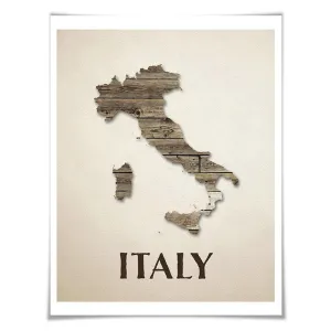 Italy Map Art Print. 5 Sizes. Travel Poster. Country Map. Italian Map. Rustic Art Home Decor.