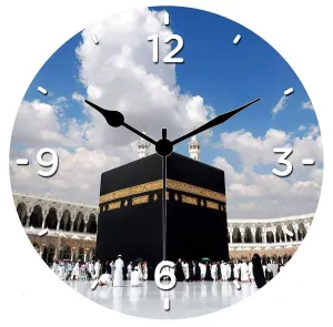 KARTIK™ MDF Wood 11X11 Inches Digital Mosque Print Designer Wall Clock for Home/Living Room and Office (Multicolour)