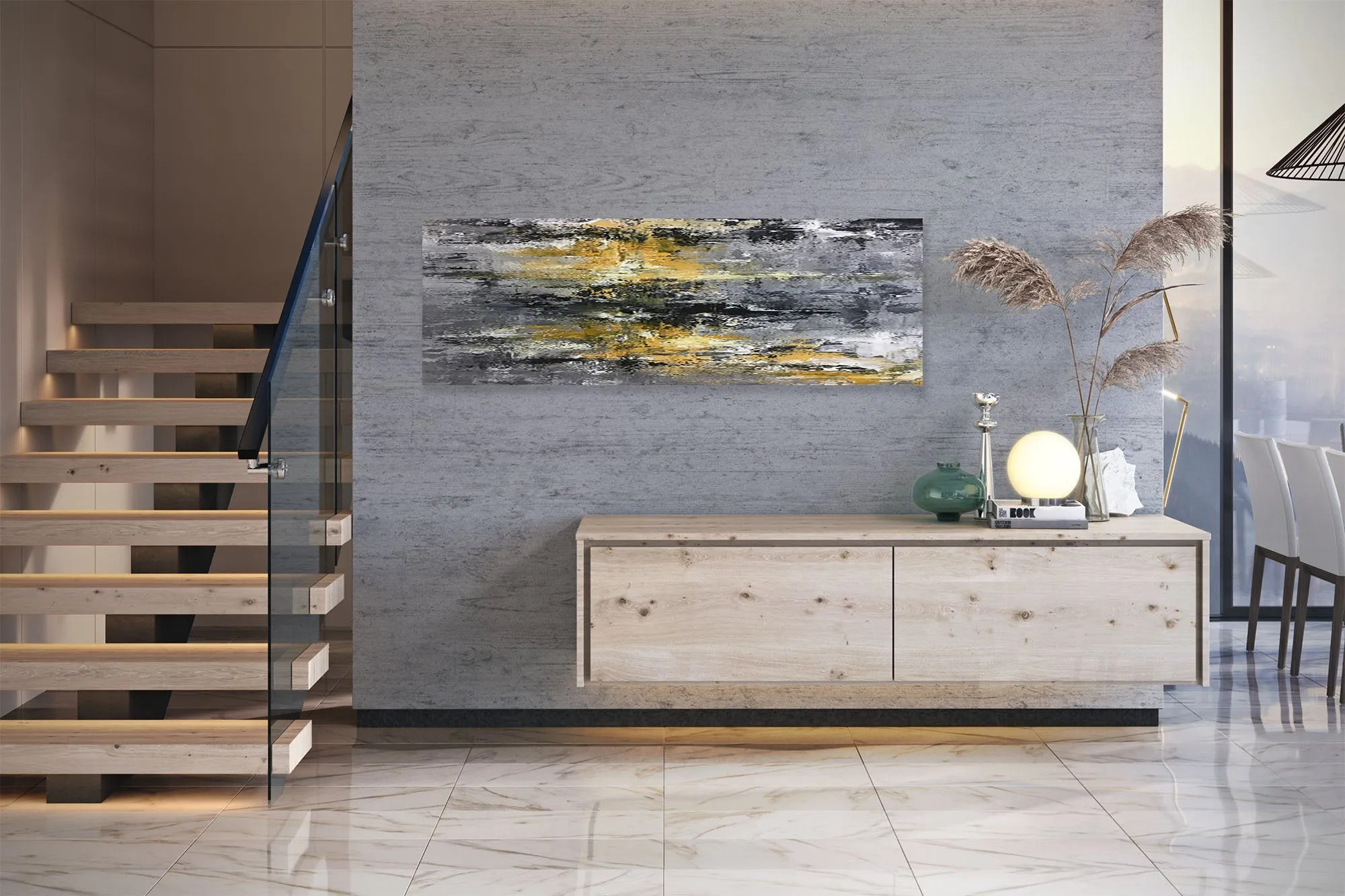 Large Black Grey Yellow Abstract Painting Office Decor Fp025