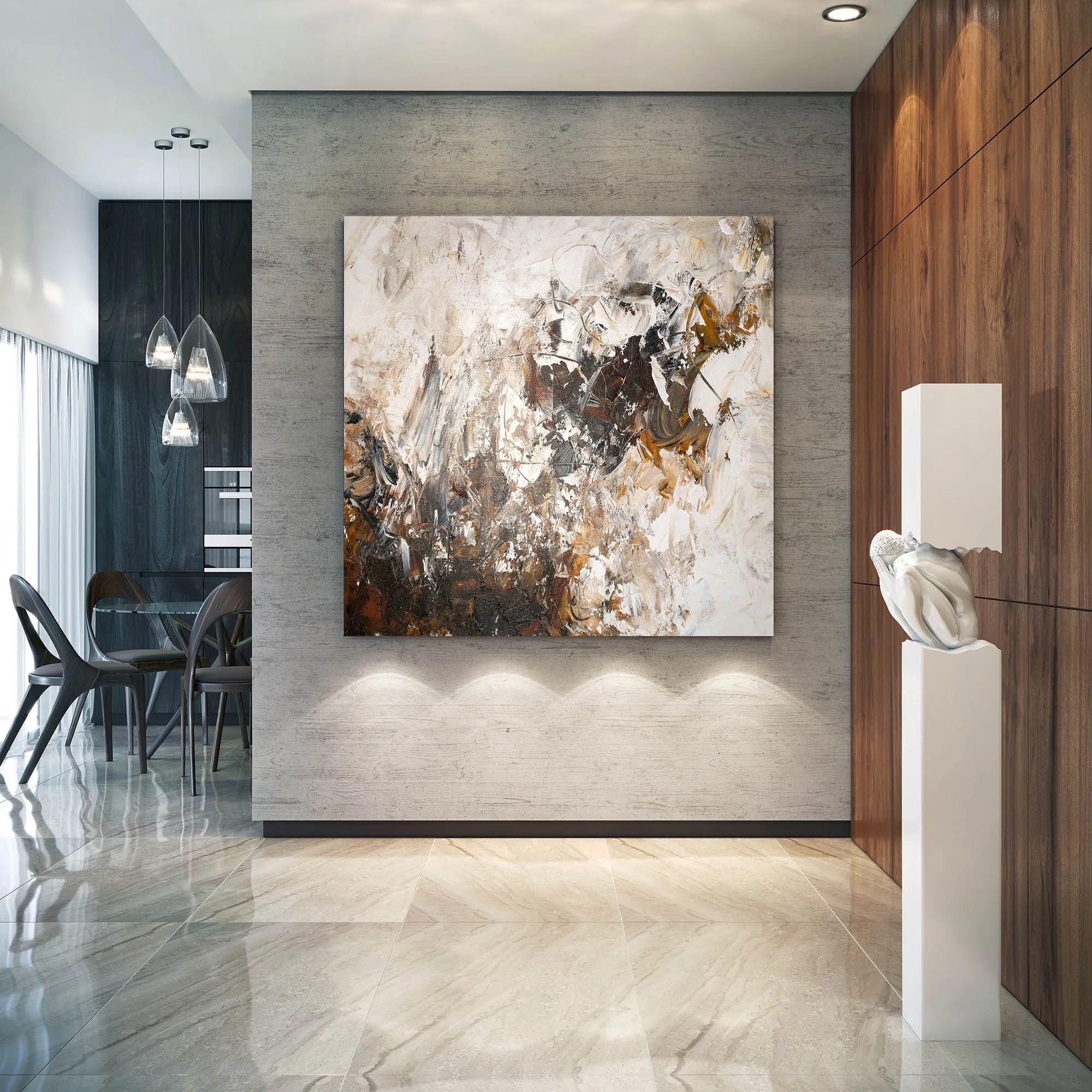 Large Brown White Abstract Painting Modern Abstract Painting Qp007