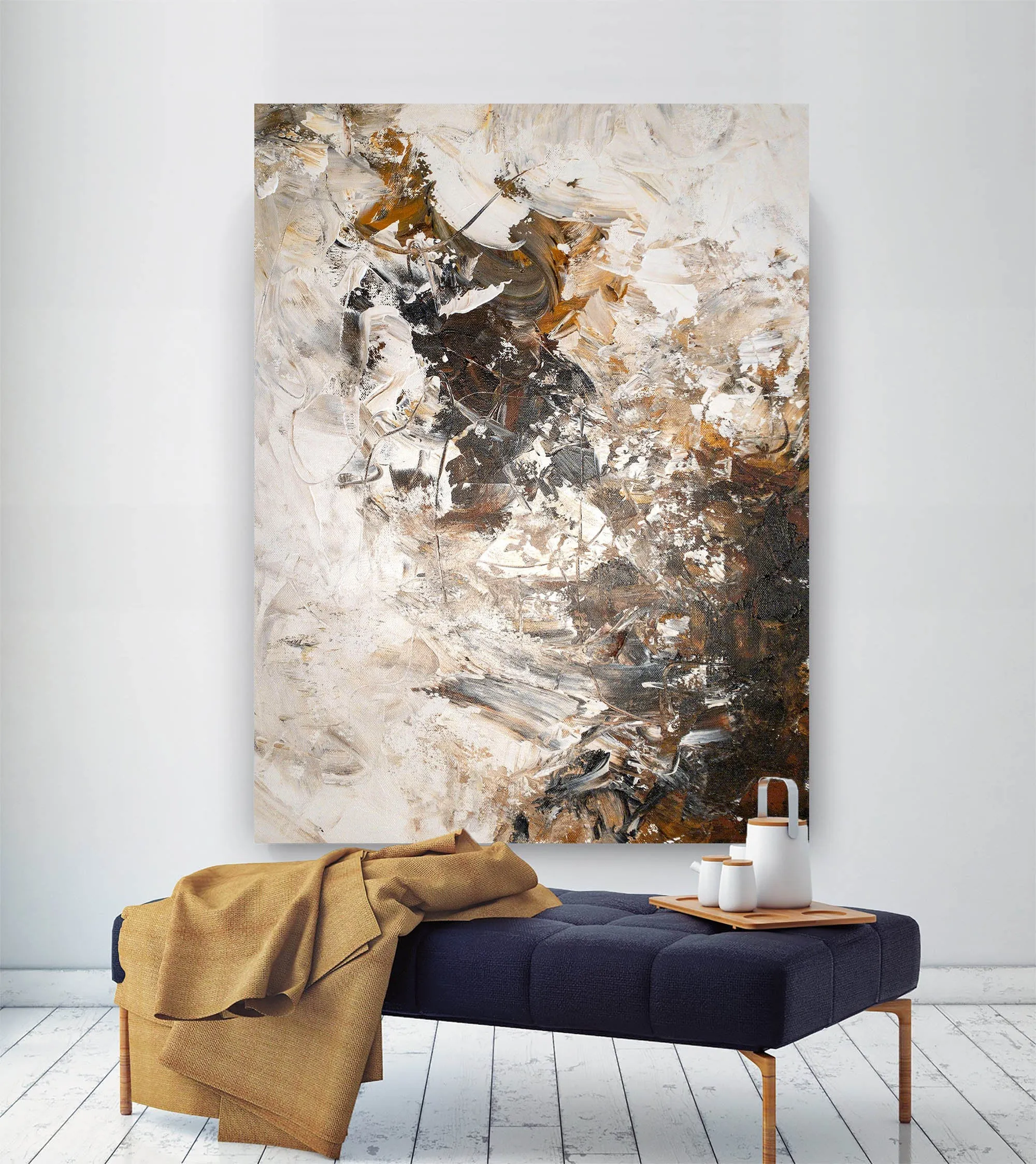 Large Brown White Abstract Painting Modern Abstract Painting Qp007