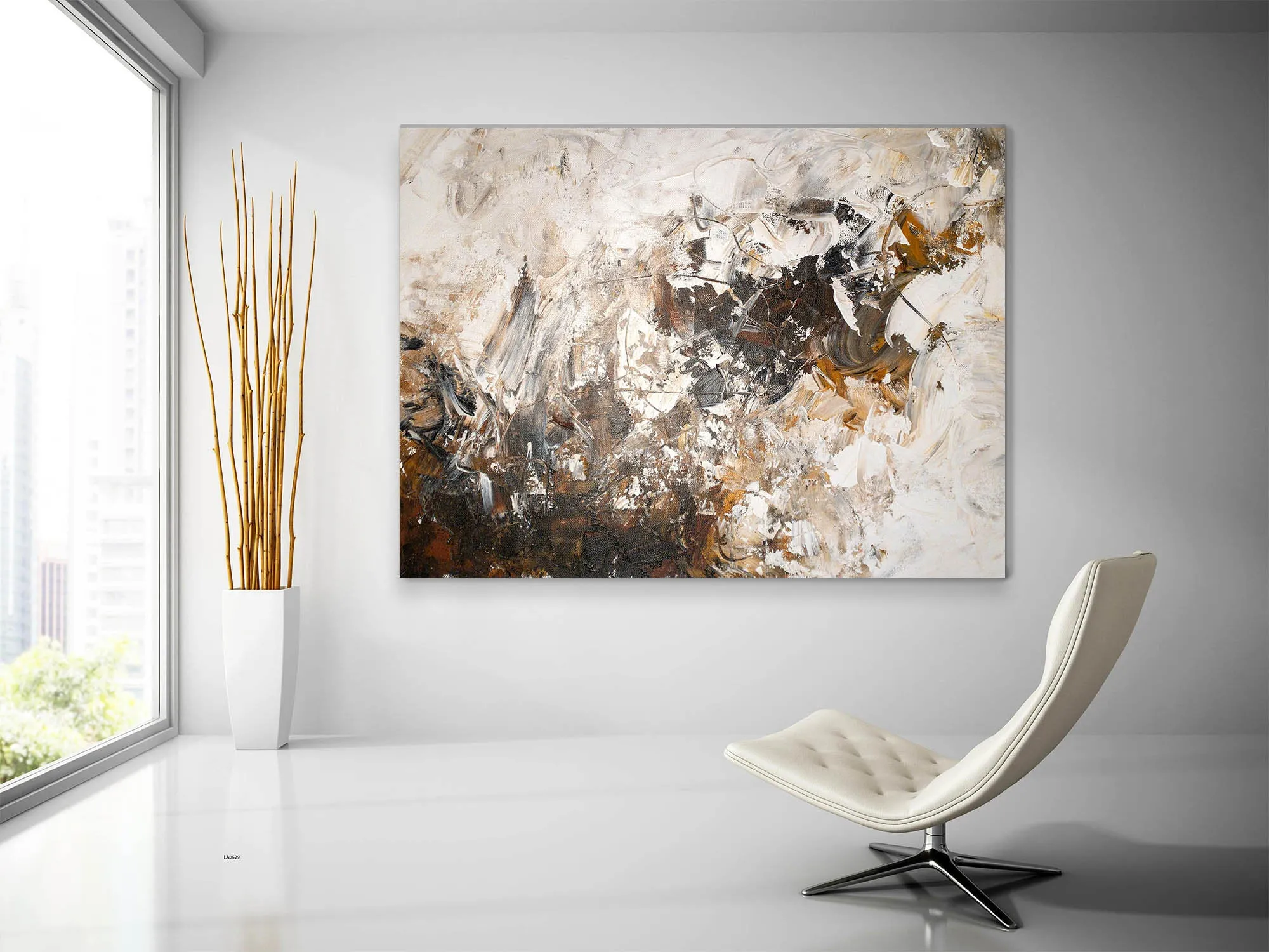 Large Brown White Abstract Painting Modern Abstract Painting Qp007