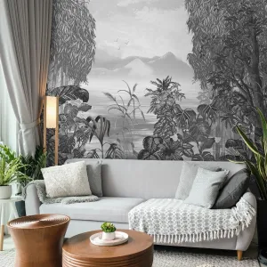 Life in Nature Black & White Jungle Wallpaper