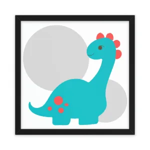 Light Blue Long Neck Dinosaur Framed Poster