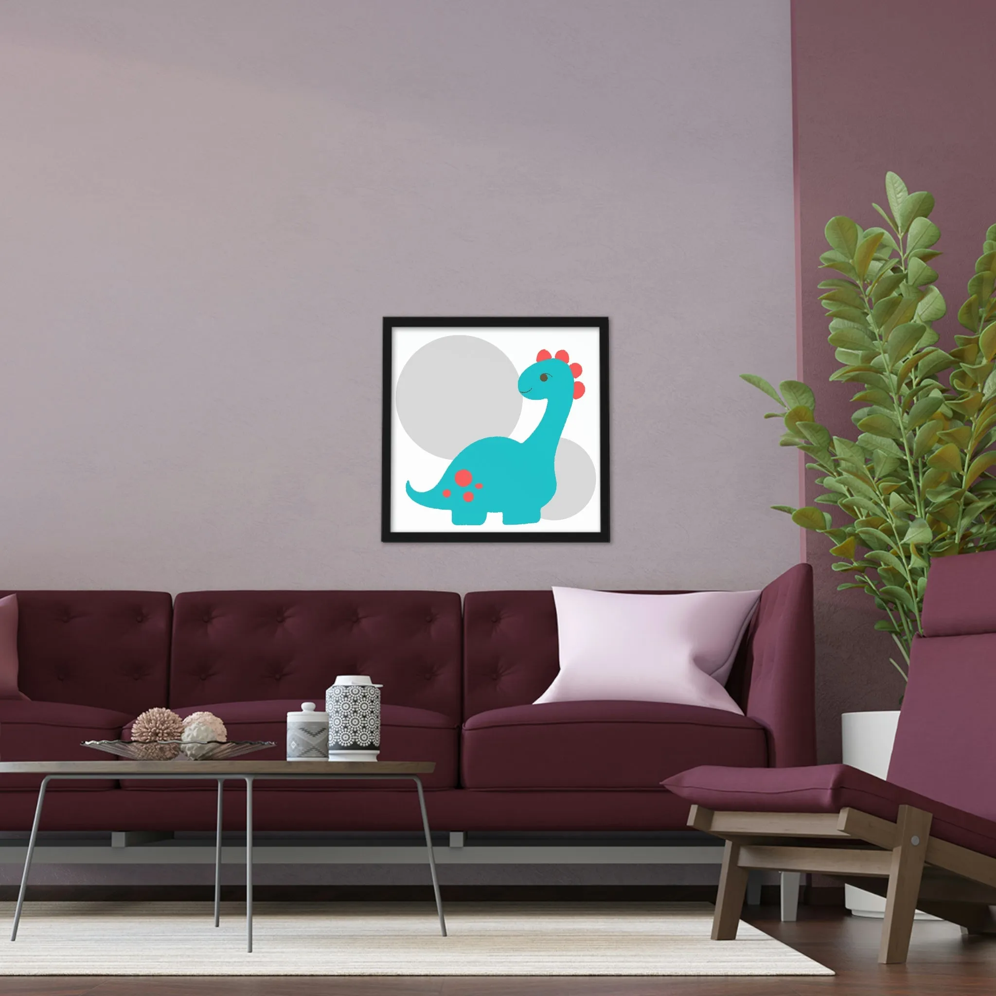 Light Blue Long Neck Dinosaur Framed Poster